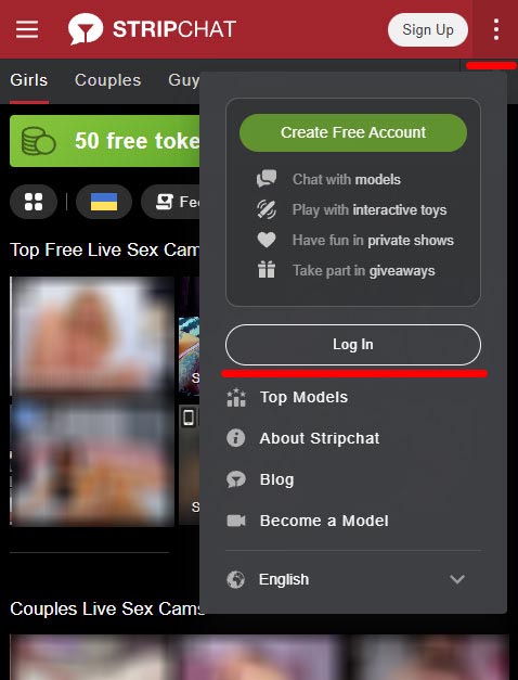 StripChat login on mobile